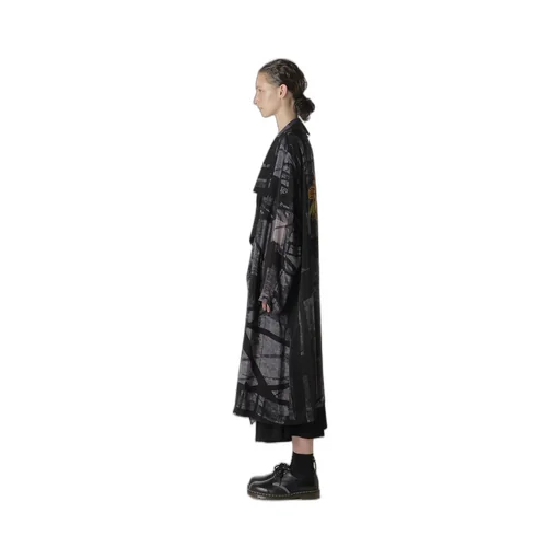 Flower&Cable Print Big Collar Coat