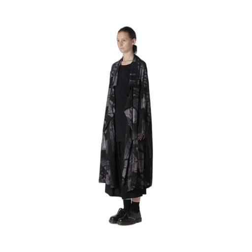 Flower&Cable Print Big Collar Coat