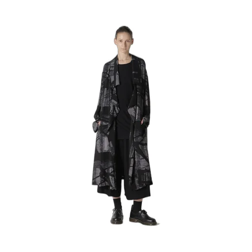 Flower&Cable Print Big Collar Coat