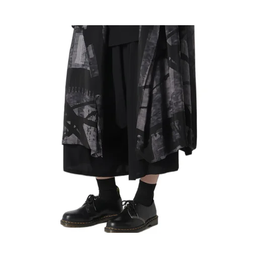 Flower&Cable Print Big Collar Coat