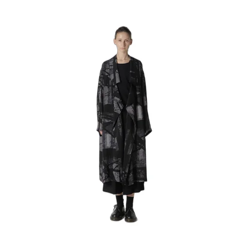 Flower&Cable Print Big Collar Coat