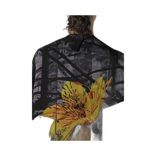 Flower&Cable Print Big Collar Coat
