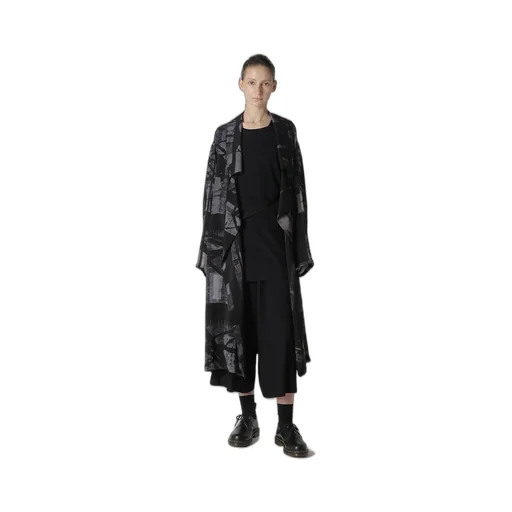 Flower&Cable Print Big Collar Coat