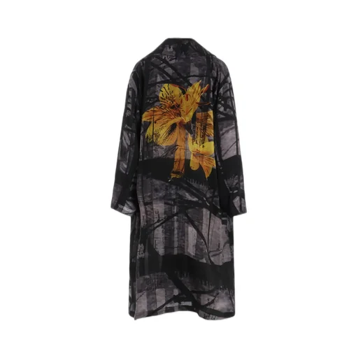 Flower&Cable Print Big Collar Coat