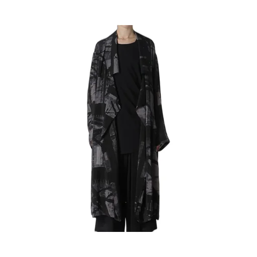Flower&Cable Print Big Collar Coat