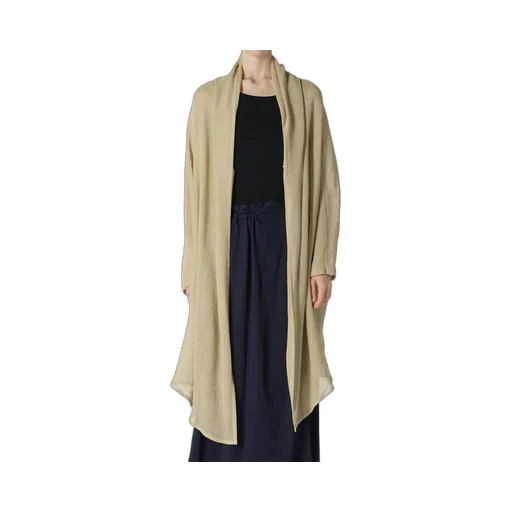 Leno Cloth Shawl Collar Long Cardigan