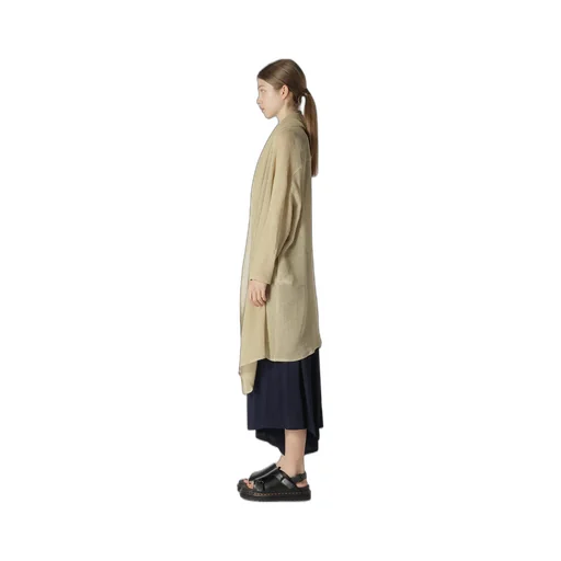 Leno Cloth Shawl Collar Long Cardigan