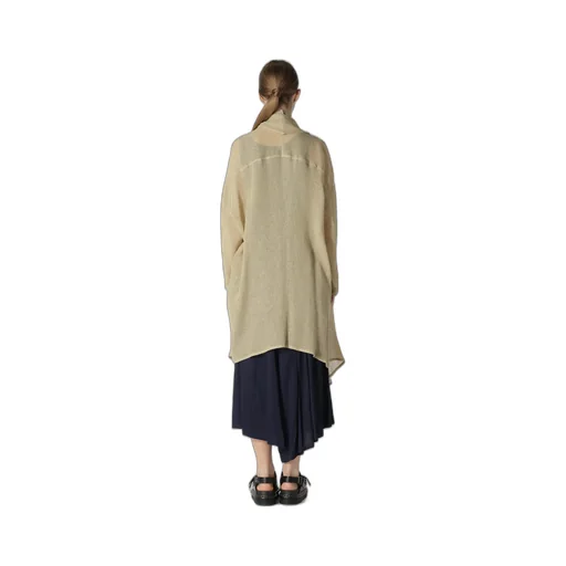 Leno Cloth Shawl Collar Long Cardigan