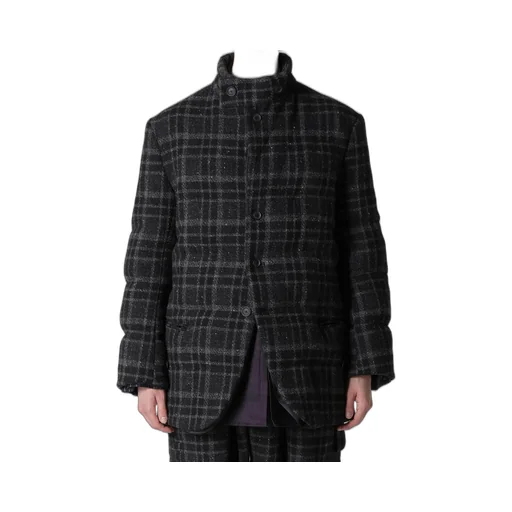Horizontal Padded Plaid Stand Jacket