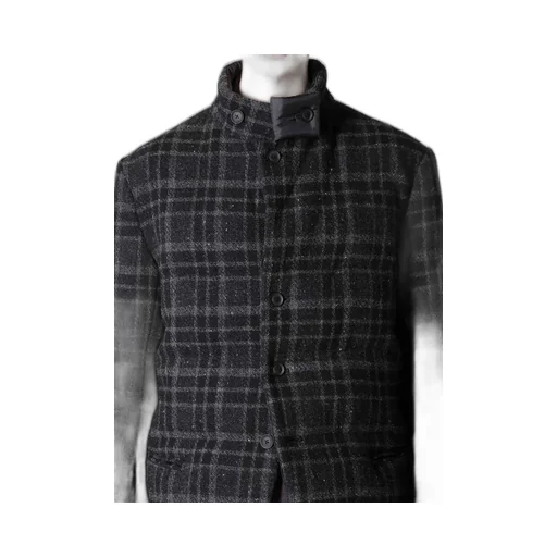 Horizontal Padded Plaid Stand Jacket