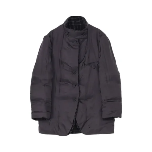 Horizontal Padded Plaid Stand Jacket