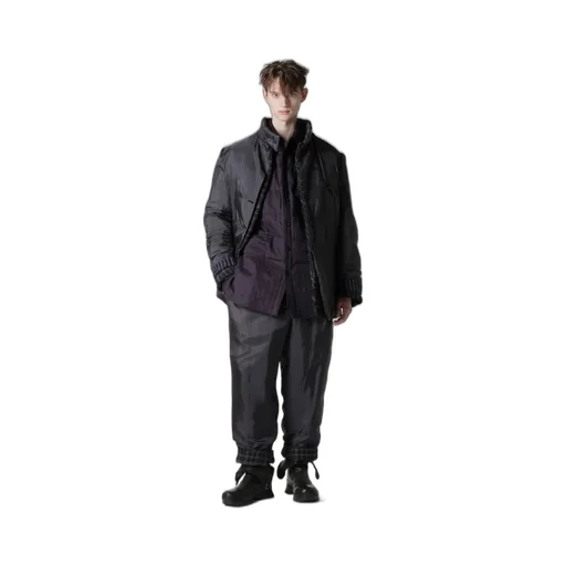 Horizontal Padded Plaid Stand Jacket