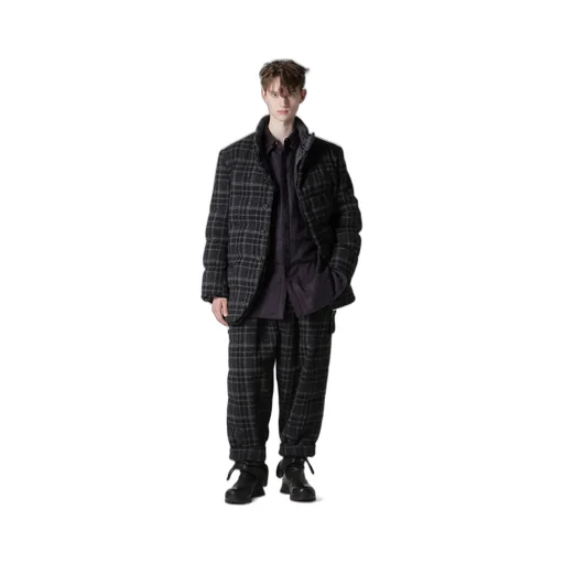 Horizontal Padded Plaid Stand Jacket