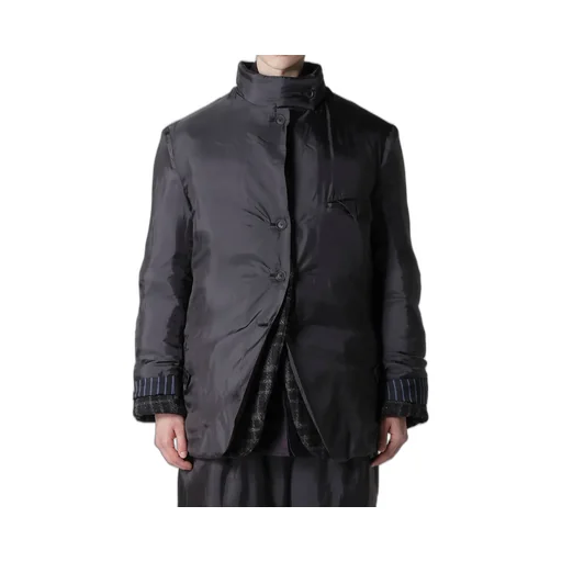 Horizontal Padded Plaid Stand Jacket