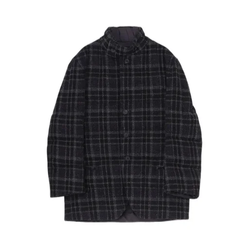 Horizontal Padded Plaid Stand Jacket