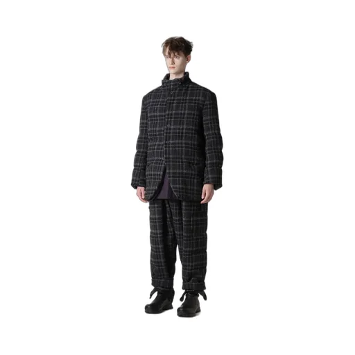 Horizontal Padded Plaid Stand Jacket