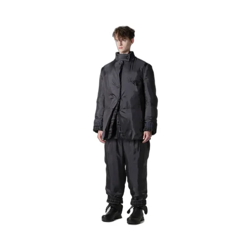 Horizontal Padded Plaid Stand Jacket