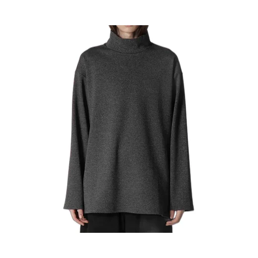 Cotton Wool Twill Jersey Side Slit Padded High Neck Po