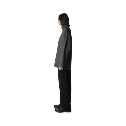 Cotton Wool Twill Jersey Side Slit Padded High Neck Po