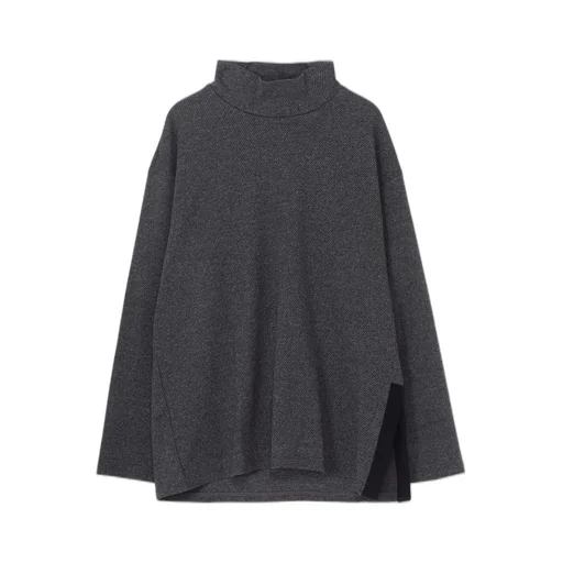 Cotton Wool Twill Jersey Side Slit Padded High Neck Po