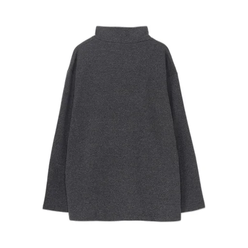 Cotton Wool Twill Jersey Side Slit Padded High Neck Po