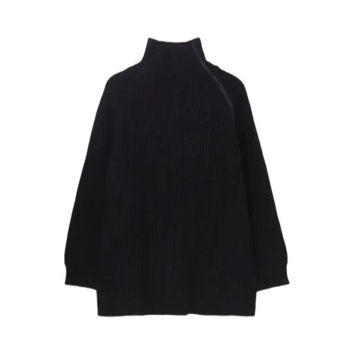 5G1P Cable+Cardigan Stitch Side Zip Hign Neck Po