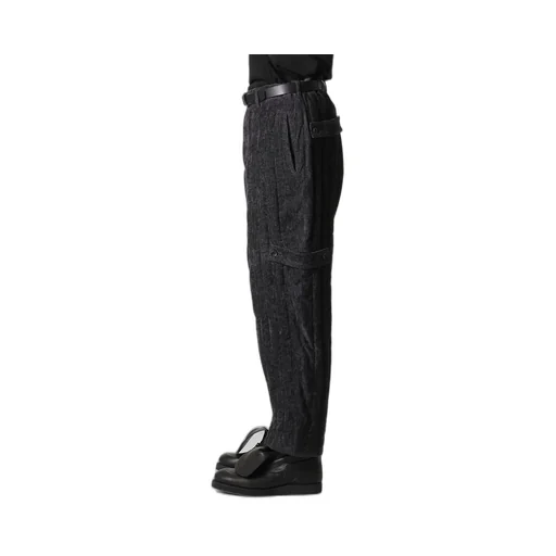 Linen Velvet Tab Detail Padded Pants