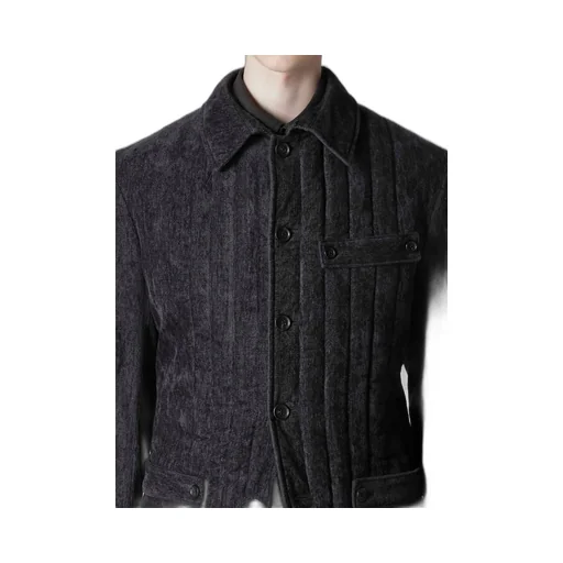 Linen Velvet Tab Detail Paded Jacket