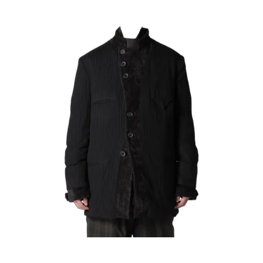 Linen Velvet Horizontal Padded Long Jacket