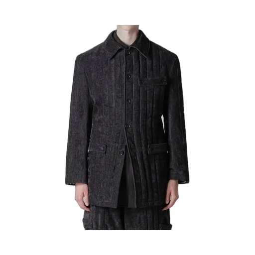 Linen Velvet Tab Detail Paded Jacket