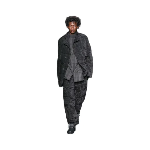 Linen Velvet Horizontal Padded Long Jacket