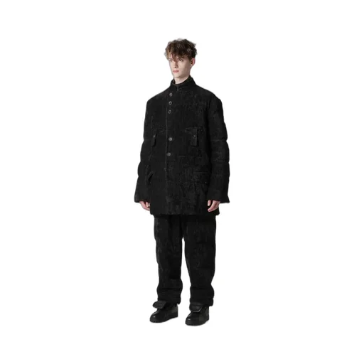 Linen Velvet Horizontal Padded Long Jacket