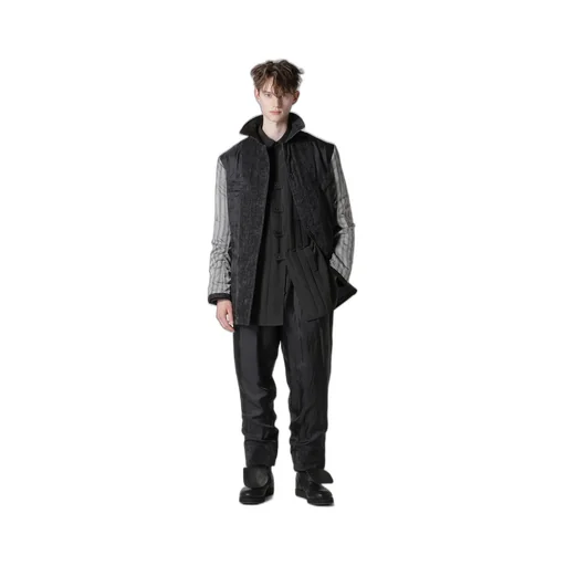 Linen Velvet Tab Detail Paded Jacket
