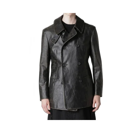 Japan Horse Leather Clap Double Front Collar Coat
