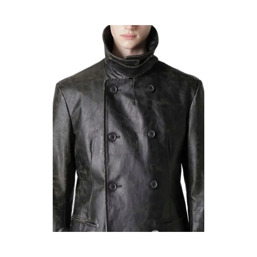 Japan Horse Leather Clap Double Front Collar Coat
