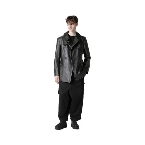 Japan Horse Leather Clap Double Front Collar Coat