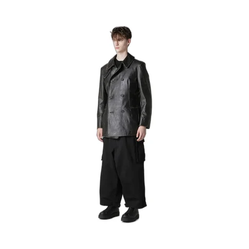 Japan Horse Leather Clap Double Front Collar Coat