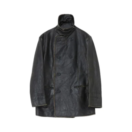 Japan Horse Leather Clap Double Front Collar Coat