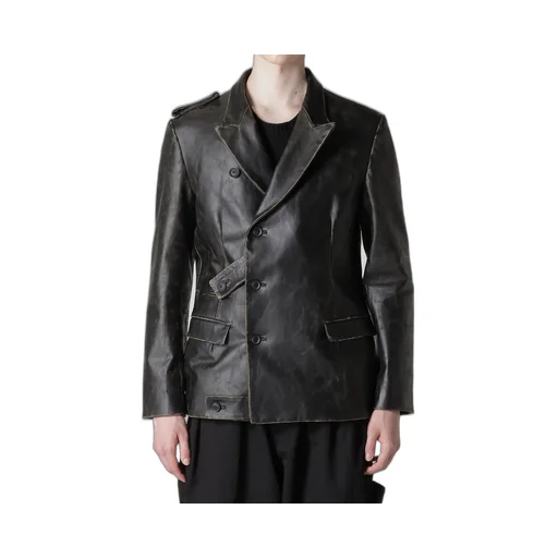 Japan Horse Leather Clap Peacked Lapel Jacket