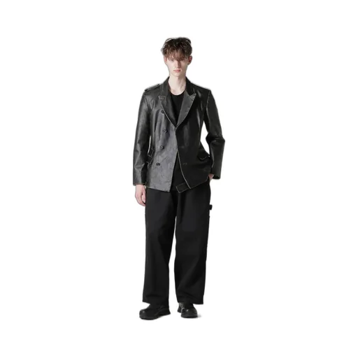 Japan Horse Leather Clap Peacked Lapel Jacket
