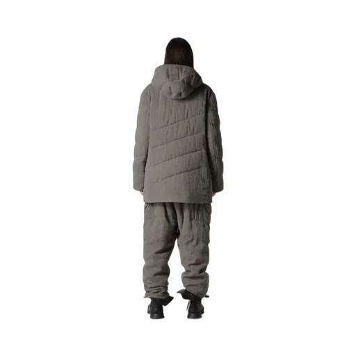Silk Linen Diagonal Padded Hooded Jacket