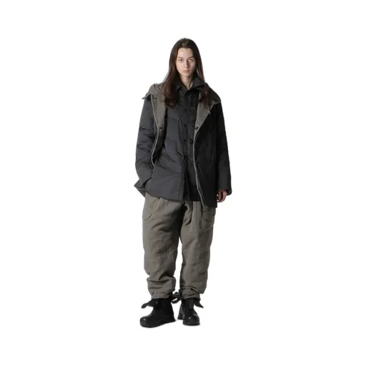 Silk Linen Diagonal Padded Hooded Jacket