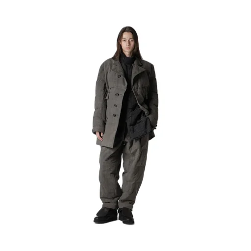 Cotton Linen Inked Horizontal Padded Long Jacket