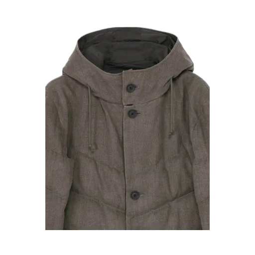 Silk Linen Diagonal Padded Hooded Jacket