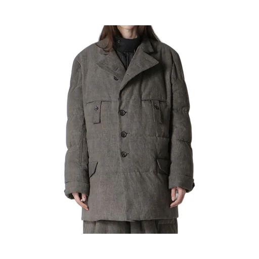 Cotton Linen Inked Horizontal Padded Long Jacket