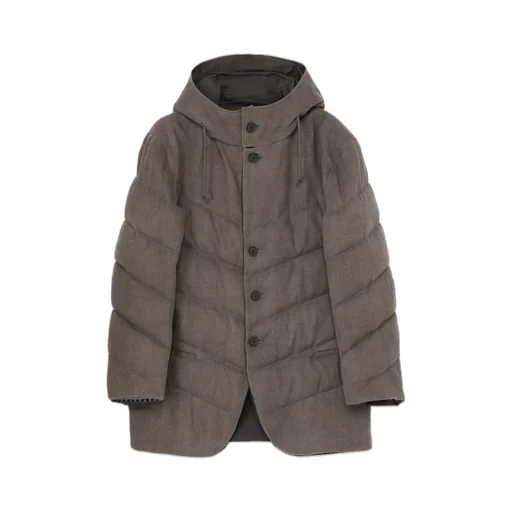 Silk Linen Diagonal Padded Hooded Jacket