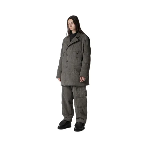 Cotton Linen Inked Horizontal Padded Long Jacket