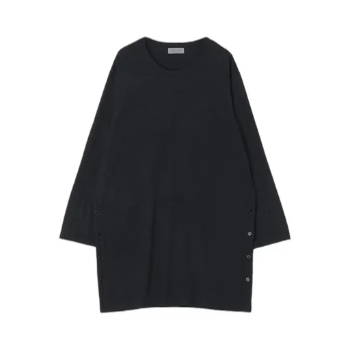 Wool Single Jersey Side Slit Button Detail T