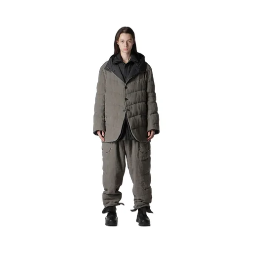 Silk Linen Diagonal Padded Hooded Jacket