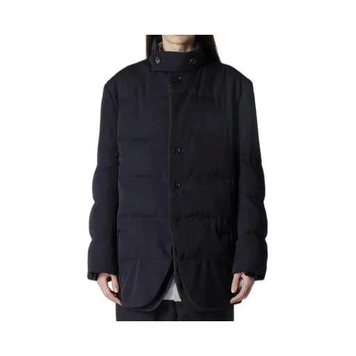 Navy Wool Gabardine Horizontal Padded Stand Jacket